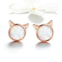 Meow Star Simple Cat Earrings Women'S Opal S925 Sterling Silver Stud Earrings, Source Sce538 925 Silver