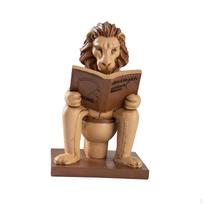 Gyvūnų skulptūra Liūto statula Kolekciniai amatai Dervos figūrėlė Ornamentas svetainės stalui Reading Beige Yellow
