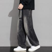 Spring Autumn Elastic Waist Loose Casual Wide Leg Denim Pants Male Vintage All-match Straight Jeans Trousers Men M pilka