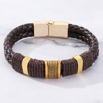 Vintage Gothic Metal Charm Cuff Braclets Magnet Clasp Male Hand  Accessories Handmade Braided Leather Bracelets for Men 19cm