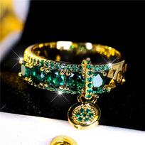 Luxury Female Green Round Zircon Stone Engagement Ring Yellow Gold Color Wedding  For Women 10