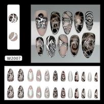 24pcs Flower Print Press on Nails Wine Red Blush Almond False Nail Tips Wearable Reusable Summer Spicy Girl Fake Nails gray