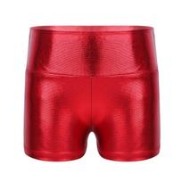 Children Girls Yoga Shorts Metal Gym Shiny Leather Shorts Sports Shorts Dance Shorts Gymnastics 3-4 Years raudona