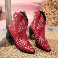 Moteriški 33-46 dydžio siuvinėti ankle boots, kvadratiniu nosies vakarietiški kulniukai, slip-on didmeninės bootie moterims 36 raudona