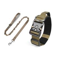 Heavy Duty Tactical Dog Collar with Elastic Leash Escape-Proof Soft Padded Nylon Large Dog Collars Multi-Color Pet Outdoor Gear (Khaki,M) chaki