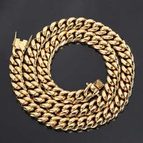 12MM Mens Heavy Miami Cuban Link Chain Choker 18k Gold Plated Hip Hop Thick Stainless Steel Necklace 19CM