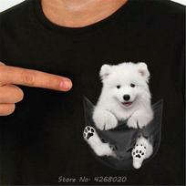 Cute Samoyed Dog Inside Pocket T-Shirt Dog Lovers TShirt Cotton Men Custom Print Tee Shirt Har XXXL white