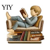 Durable Natural Wood Craft Woman Reading Book Wooden Plaque, Just A Girl/Boys Who Loves Statue for Unique Gift Avid Readers Shelf Desk, Personalized Men S