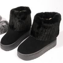 Women's Thick-Soled Snow Boots - 2024 Winter, Mid-Tube, Fur-Lined, Warm Velvet Cuffs. 41 juoda