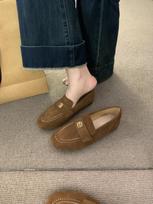 Frosted Doudou shoes lazy one-pedal soft-soled single shoes Mori casual small leather shoes 35 šviesiai ruda spalva