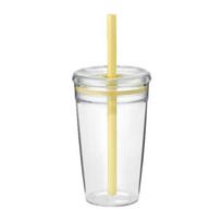 Vandens puodelis su dangteliu ir šiaudeliu 450ML Be BPA Daugkartinio naudojimo puodelis ledinei kavai Skaidrūs plastikiniai gėrimų indai arbatai, kokteiliams 450ML geltona