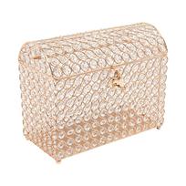 Crystal Wedding Card Box With Heart Lock, Gold Crystal Treasure Chest Money Card Gift Decorative Memory Box for Party auksas