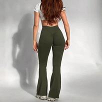 Casual Fashion Back Wrinkle Slimming Flare Pants Sports Quick Drying Sweat Absorption Peach Hip Tight Pants Sexy Pants Skinny Leggings for Women L armijos žalia spalva