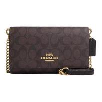 COACH Clutch 22 classic presbyopic snap multifunctional pocket canvas and leather shoulder crossbody bag small size women's brown black juoda