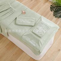 Lint-Free Beauty Salon Set: Absorbent Towel, Skin Management Headband, Bathrobe with Hole, and Bed Sheet - Custom Logo Available Velcro Head Wrap 20*70 žalia