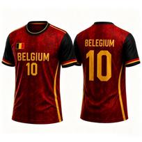 Men's Custom Belgium Number 10 Graphic Tee, Belgian Flag Color Fan Casual Sports T-Shirt S black