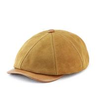 Unisex retro aštuonkampė kepuraitė: Suede Karvės Odos Trumpo Krašto Dažytojo Skrybėlė XL Adjustable (58-59cm) beige