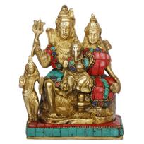 Pure Brass Shiv Family Shiva Parvati Ganesh & Kartikeya Shiv Pariwar Statue