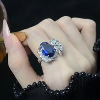 Išskirtinis atviras safyro žiedas moterims Madingas mėlynas cirkonio gėlės Sterlingo sidabro žiedas Vestuvių puota Dovana resizable mėlyna