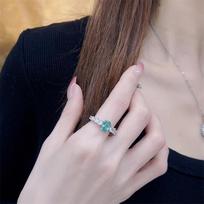 Trendy Engagement  Sterling Silver Rings / Necklace  Set for Women Wedding Party Emerald Stone Zircon Gift
