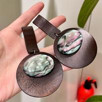 Handmade Colorful Wood Patchwork Dangle Earrings