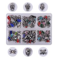 3D Skeleton Nail Charms Halloween Nail Art Charms Alloy Skull with Rhinestones Nail Art Jewelry Decoration gray