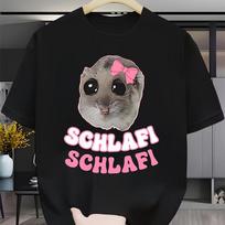 New Sleeping Hamster T-Shirt Short Sleeves Pink Bow Sleepy Eyes Suitable for Anime Cute Hamster Lovers Casual Wear Fun Animal XS juoda