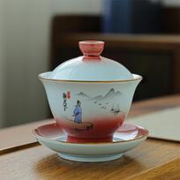 Rankomis dažytas „Gaiwan“ aukščiausios klasės keramikinis arbatos dubenis „Jingdezhen“ arbatos puodelis su dangteliu ir lėkšte „Gai Wan Shen Puer Puer“ sriubos puodeliai 200ml gray