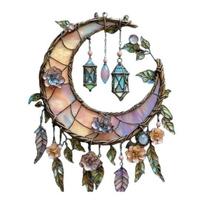 Crescent Moon Floral Acrylic Suncatcher Stained Glass Effect Window Hanging Ornament Boho Sun Catcher Panel for Bedroom Garden Home Decor 10cm gray