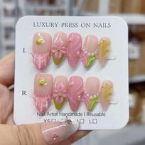 Dopamine Sweet Cool Carved Almond Nail Hand Wearable Armor Removable Presson Nails XS gray