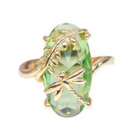Chic Women Dragonfly Leaf Oval Faux Gem Twist Finger Ring Wedding Jewelry Gift US 6 žalia