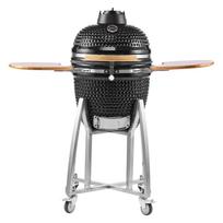 Charcoal Smoker and Grill, 450mm Kamado Charcoal BBQ Smoker, Movable Ceramic Barbecue Grill with 4 Wheels (2 Lockable), Built-in Thermometer, Air Vent