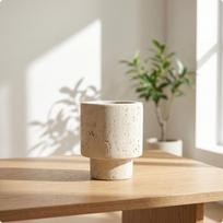 Travertine Vase Tabletop Sculptural Stone for Coffee Table, Shelf, Entryway