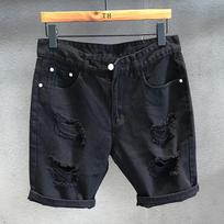 2026 Hong Kong White Ripped Denim Shorts - Men's Casual Summer Five-Point Trend 29 juoda
