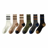 6 Pairs Men Autumn Winter Cotton Mid Tube Socks Fashionable Sports Striped Anti Odor Sweat Absorbing Comfortable Casual Socks One Size