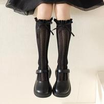 Girls Long Tube Lace Stockings Sweet Bow Jacquard Pattern Mesh Sock Baby Girl Ballet Fishing Net Frilly Socks Lolita Leggings 3-12 Years old juoda