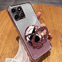 For Xiaomi 15T Pro Airbag Glitter Shockproof Silicone Case For Xiaomi 15T Pro 15 Ultra Mirror Magnetic Holder Stand Soft Cover Xiaomi 15T rožinė