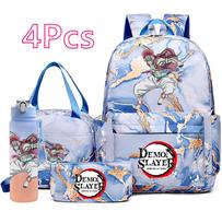 4 vnt./rinkinys Demon Slayer spausdintas kuprinė, rankinė, pieštukinė, 750 ml vandens buteliukas paaugliui berniukui, mergaitei, studentui, didelės talpos, vandeniui atsparus mokyklinis krepšys