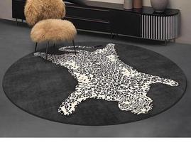 Alfombra redonda verde para sala de estar,alfombra para dormitorio con patrón de leopardo de área grande,decoración creativa de moda Simple Diameter 80cm black