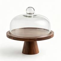 Medinis torto stovas Daugiafunkcinis Aukštomis kojelėmis Apvalus torto padėklas su 22,5 cm dangčiu Gimtadienio šventėms Tamsiai rudas Large Size tamsiai ruda spalva