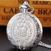 Silver Quartz Pocket Watch Necklace Pendant Chain Jewelry Gift Steampunk Clock for Men Women gray