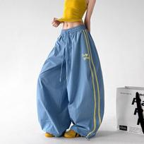 Women Blue Baggy Letter Print Sweatpants Oversize Dance Pants Harajuku Aesthetic 2000s Style Vintage Y2k Stripe Trousers S mėlyna