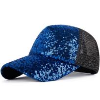 Korean Style Women's Sequin Mesh Baseball Cap - Trendy Summer Sun Protection Hat Adjustable (56-60cm) tamsiai mėlyna spalva