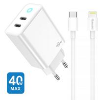Jellico EU19 GaN 40W PD Universal Super Fast Charger 2x USB-C / USB-C to Lightning 1m Cable Balta