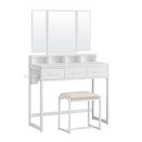 Kosmetinis staliukas su uždaromu veidrodžiu ir taburete, baltas, 90 × 40 × 141 cm