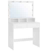 Kosmetinis staliukas su veidrodžiu ir LED apšvietimu, baltas, 80 x 40 x 140 cm