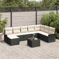Sodo Sofų Rinkinys su pagalve 9 pcs Juoda Poli ratanas