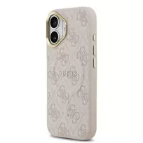 GUESS PU Leather 4G Gold Frame MagSafe Case for iPhone 17 in Pink