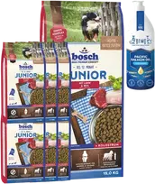 Bosch Petfood bosch Junior su ėriena ir ryžiais 15kg+6kg+lašišų aliejus 500ml