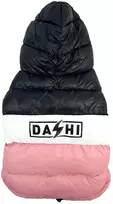 Dashi Dryžuotas Rožinis ir Juodas Anorak – Dygsniuotas su gobtuvu šunų paltukas, 4XL, šiltas ir stilingas dizainas